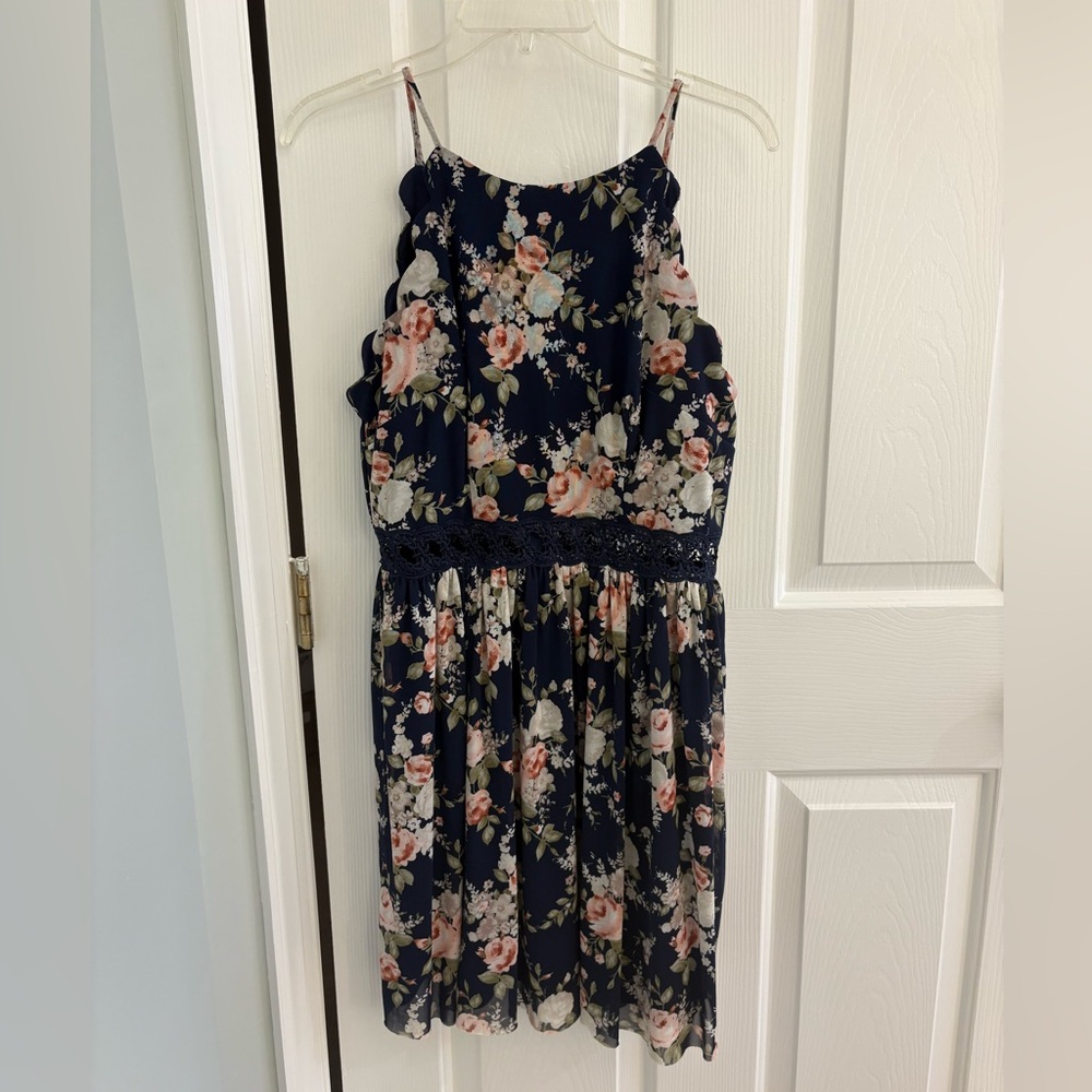 Floral Navy Strapless Dress